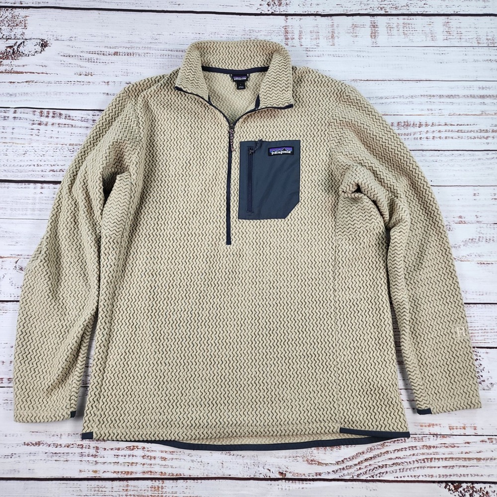 Patagonia R1 Air Zip-Neck Fleece Pullover Mens L 40245 Oatmeal Tan Textured